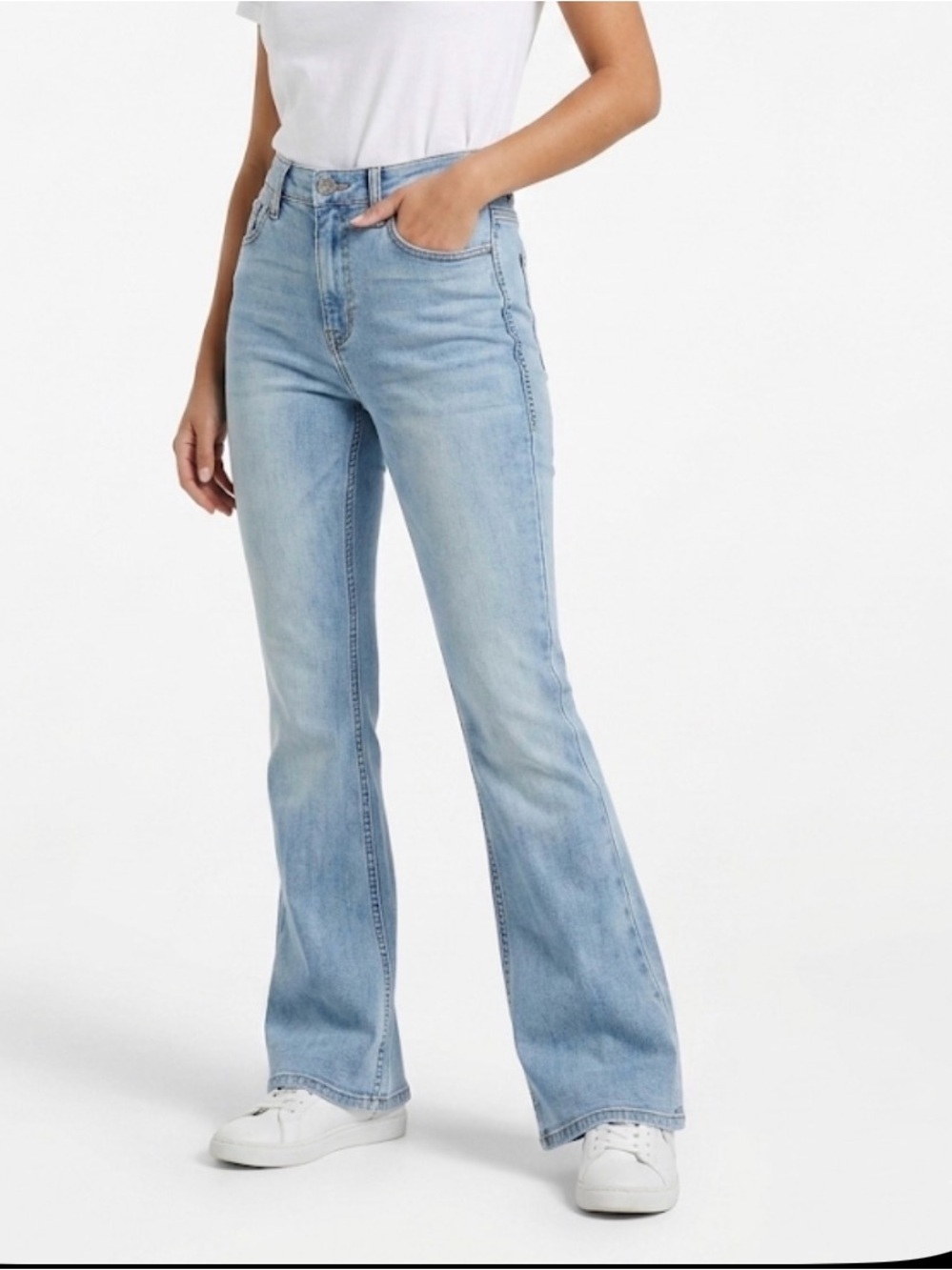 Express Light Blue High-Rise Flare Jeans - Women